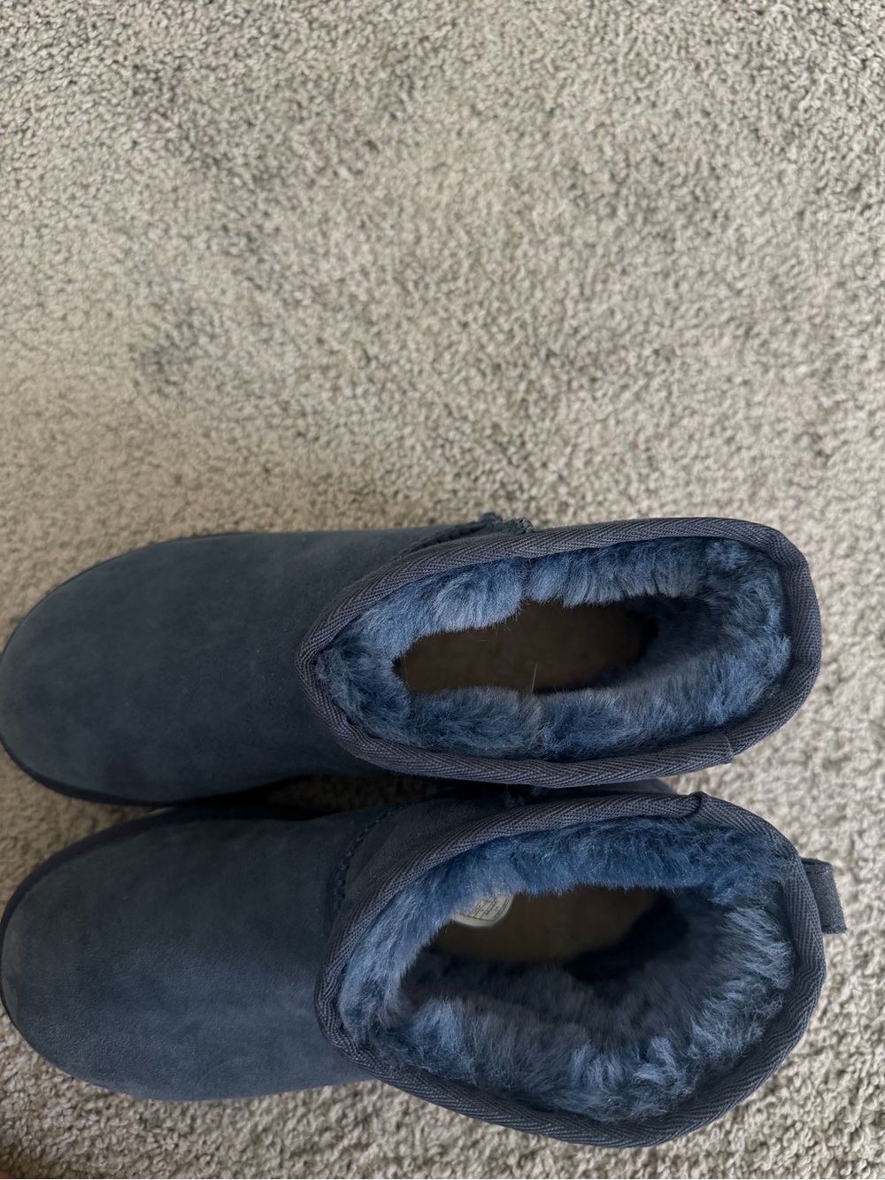 UGG Navy Suede Short Boot with Shearling - Picture 4 of 5